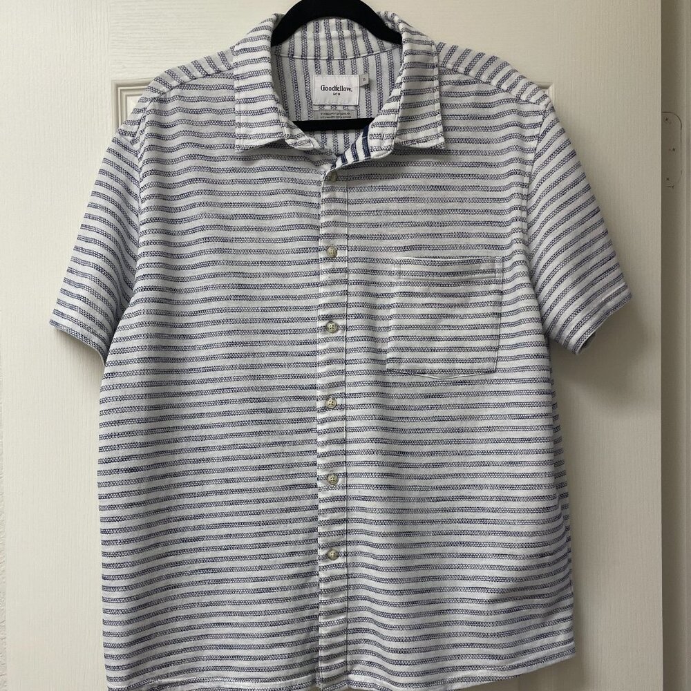 Goodfellow Men's Short-Sleeve Button-Down Casual Blue/White Stripe XL